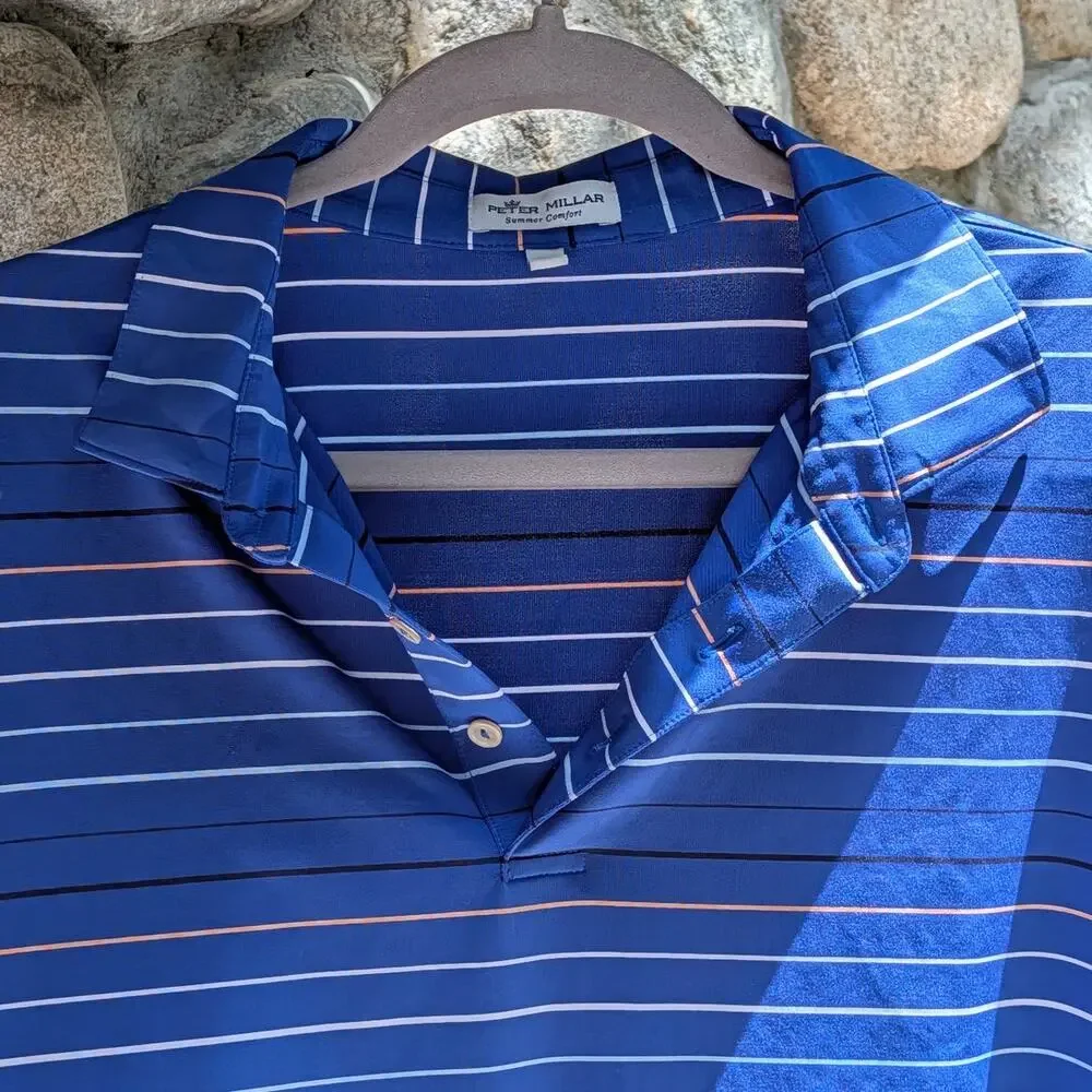 Peter Millar Men's XL Polo Shirt Blue Quiet Luxury Old Money Golfcore Preppy